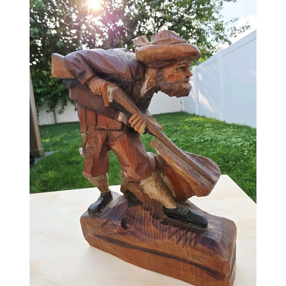 Vintage Hand-Carved Hunter Wooden   Figurine 7"